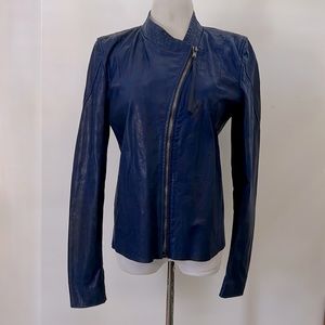 Ilaria Nistri blue patina leather biker style zipper jacket